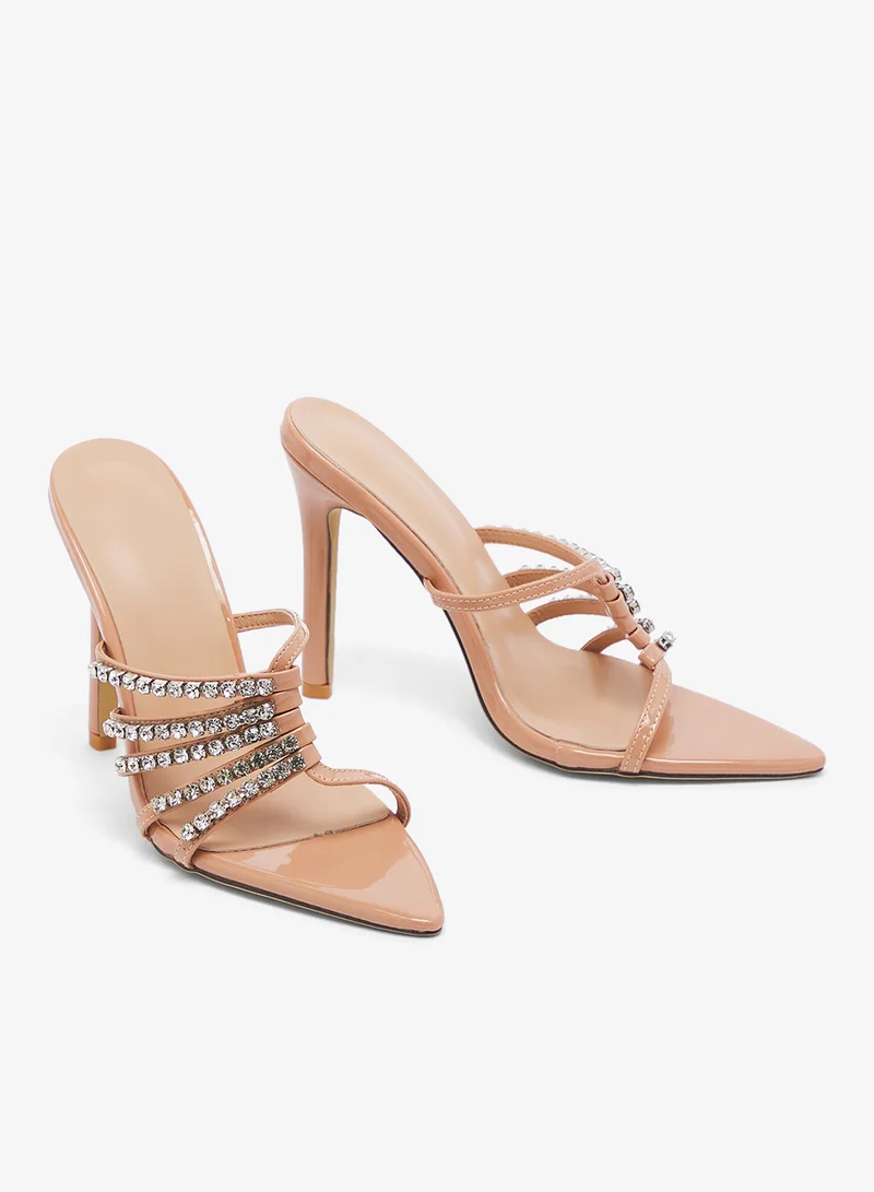 Ella Limited Edition Light Brown Diamonte Embellished High Heel Sandal for Women | Best Price UAE